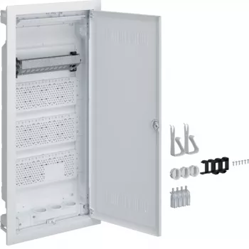 Hager Multimedia Volta VH48WWH Flush-Mounted 4-Row Distribution Board with Slotted Plastic Door