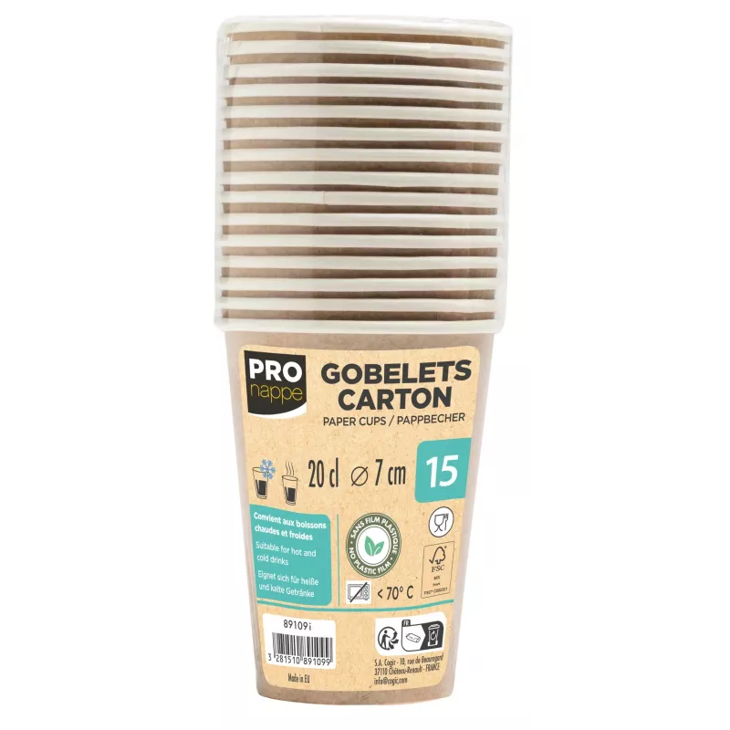 PROnappe 15 kartono puodelis 200 ml, Kraft (89109I)