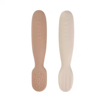 Beaba 2 vienetų silikoniniai pirmieji šaukšteliai-dantukų dildymo priemonės Praline/Clay