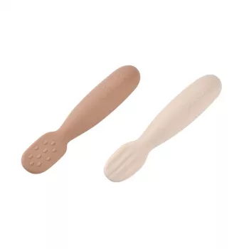 Beaba 2 vienetų silikoniniai pirmieji šaukšteliai-dantukų dildymo priemonės Praline/Clay