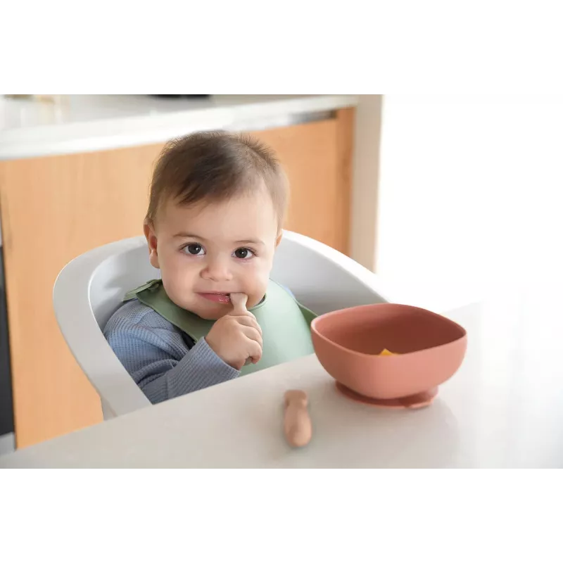 Beaba 2 vienetų silikoniniai pirmieji šaukšteliai-dantukų dildymo priemonės Praline/Clay