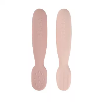 Beaba 2 vnt. silikoninių pirmųjų šaukštelių ir dantukų dygimo žaisliukų rinkinys Cotton Candy/Sorbet
