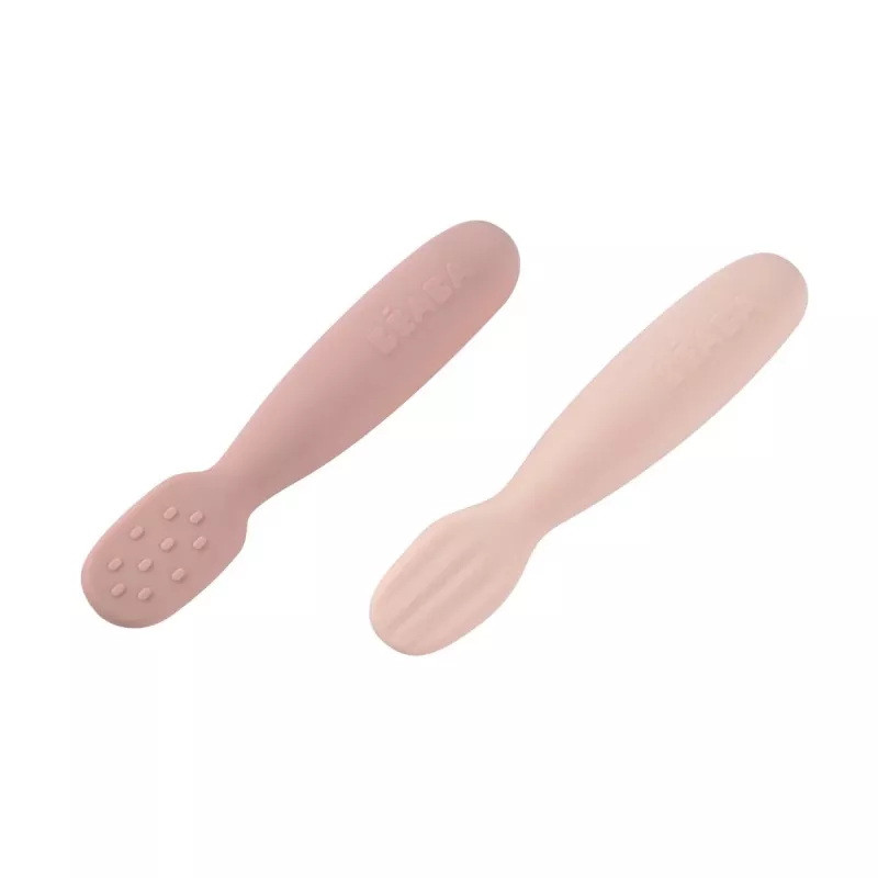 Beaba 2 vnt. silikoninių pirmųjų šaukštelių ir dantukų dygimo žaisliukų rinkinys Cotton Candy/Sorbet