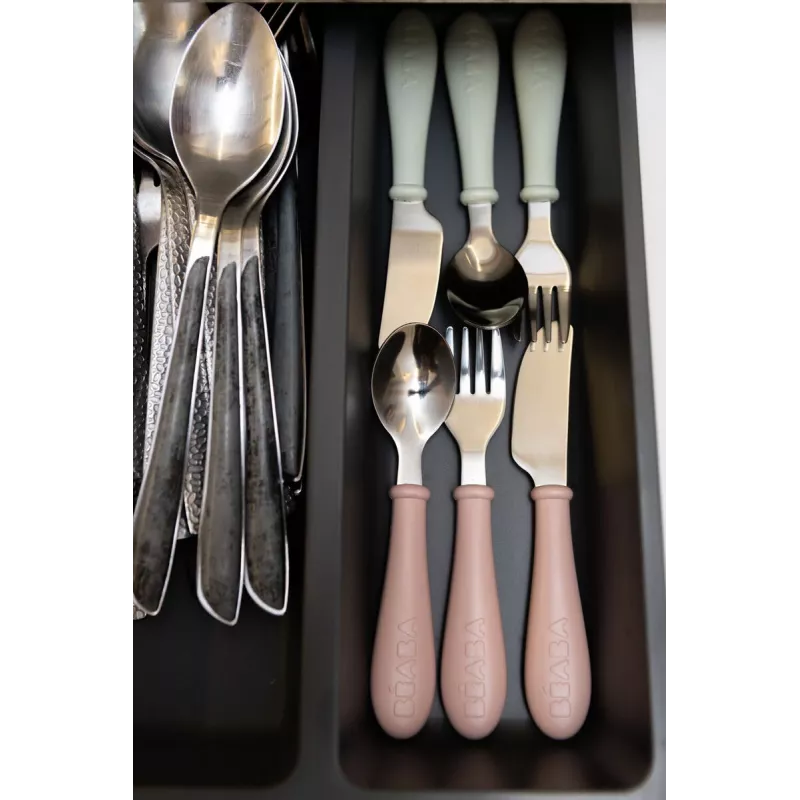Beaba Stainless Steel Cutlery Set 12m+ Misty Green