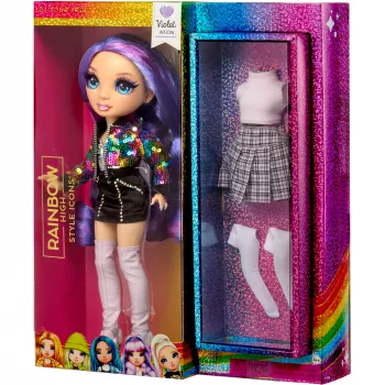 MGA Rainbow High Violet Willow mados lėlė su 2 aprangų komplektais ir aksesuarais