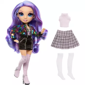 MGA Rainbow High Violet Willow mados lėlė su 2 aprangų komplektais ir aksesuarais