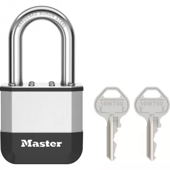 Master Lock Elite 52mm tvirtas žalvarinis spyna su 38mm grūdinto plieno kilpa, 5 kaiščių cilindru, skirtingais raktais, 2 raktai