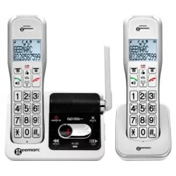 Geemarc AMPLIDECT 595-2 U.L.E Duo belaidis telefonas su 2 rageliais – bazinė stotis – įkrovimo stotelė