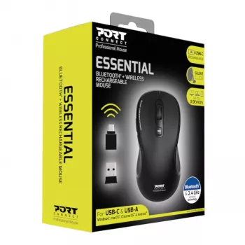 PORT Designs PORT Connect Professional ESSENTIAL belaidė optinė pelė - 5 mygtukai - 2,4 GHz, Bluetooth - USB imtuvas - juoda