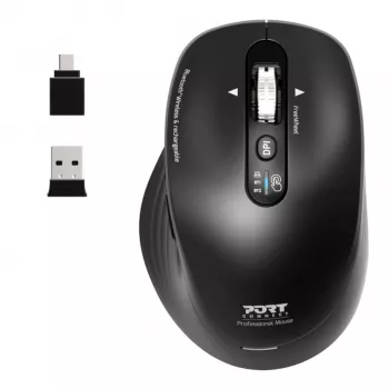 PORT Designs PORT Connect Professional BUSINESS įkraunama belaidė pelė – optinė, 6 mygtukai, 2,4 GHz, Bluetooth, USB imtuvas, juoda