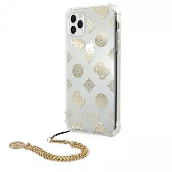 Guess GUHCN58KSPEGO Kietasis dėklas, skirtas Apple iPhone 11 Pro 5,8 inch Gold Peony Chain Collection