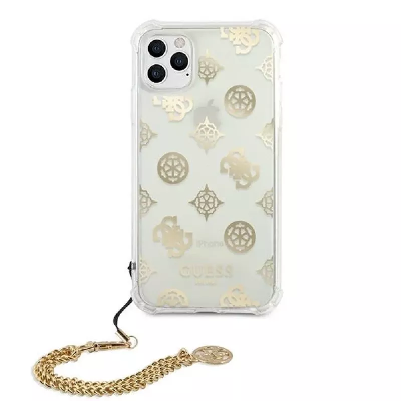 Guess GUHCN58KSPEGO Kietasis dėklas, skirtas Apple iPhone 11 Pro 5,8 inch Gold Peony Chain Collection