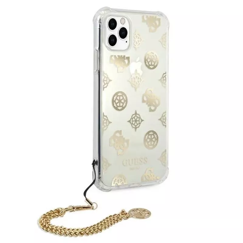 Guess GUHCN58KSPEGO Kietasis dėklas, skirtas Apple iPhone 11 Pro 5,8 inch Gold Peony Chain Collection