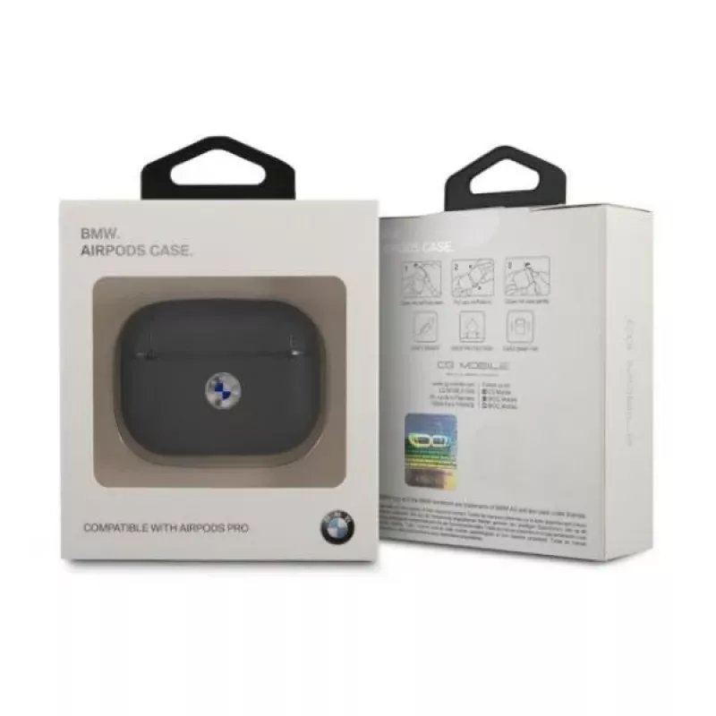 BMW AirPods Pro dangtelis, tamsiai mėlynas, iš natūralios odos, su sidabriniu logotipu