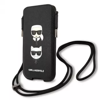 Karl Lagerfeld Ikonik Karl & Choupette Head Saffiano Hard Case, skirta Apple iPhone 12 Pro Max 6,7 inch, juoda
