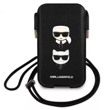 Karl Lagerfeld Ikonik Karl & Choupette Head Saffiano Hard Case, skirta Apple iPhone 12 Pro Max 6,7 inch, juoda