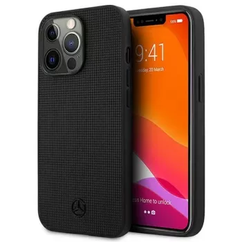Mercedes-Benz MEHCP13LMBLBK iPhone 13 Pro /13 6,1 inch juodos spalvos kietas dėklas su oda ir metaliniu logotipu