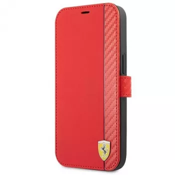 Ferrari FESAXFLBKP13SRE On Track Carbon Stripe Book Case, skirtas iPhone 13 mini, raudonas
