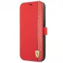 Ferrari FESAXFLBKP13SRE On Track Carbon Stripe Book Case, skirtas iPhone 13 mini, raudonas