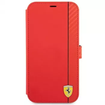 Ferrari FESAXFLBKP13SRE On Track Carbon Stripe Book Case, skirtas iPhone 13 mini, raudonas