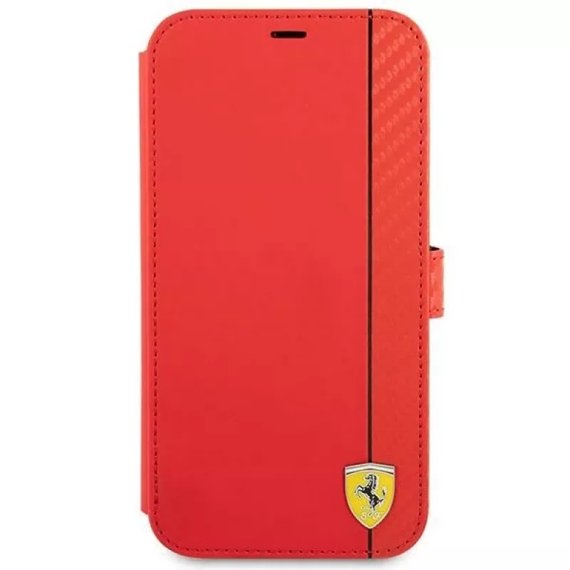 Ferrari FESAXFLBKP13SRE On Track Carbon Stripe Book Case, skirtas iPhone 13 mini, raudonas