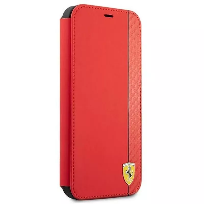 Ferrari FESAXFLBKP13SRE On Track Carbon Stripe Book Case, skirtas iPhone 13 mini, raudonas