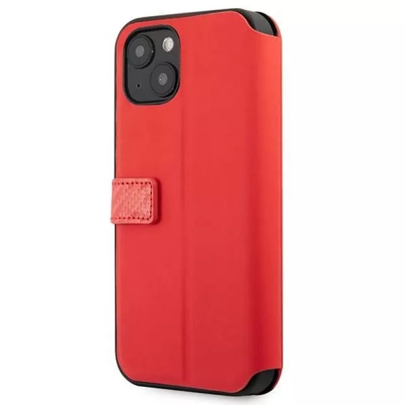 Ferrari FESAXFLBKP13SRE On Track Carbon Stripe Book Case, skirtas iPhone 13 mini, raudonas