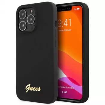Guess GUHCP13XLSLMGBK iPhone 13 Pro Max 6,7 inch kietas silikoninis dėklas juodos spalvos su auksiniu logotipu