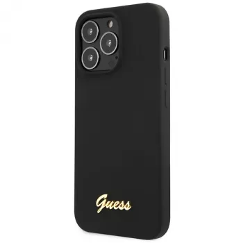 Guess GUHCP13XLSLMGBK iPhone 13 Pro Max 6,7 inch kietas silikoninis dėklas juodos spalvos su auksiniu logotipu