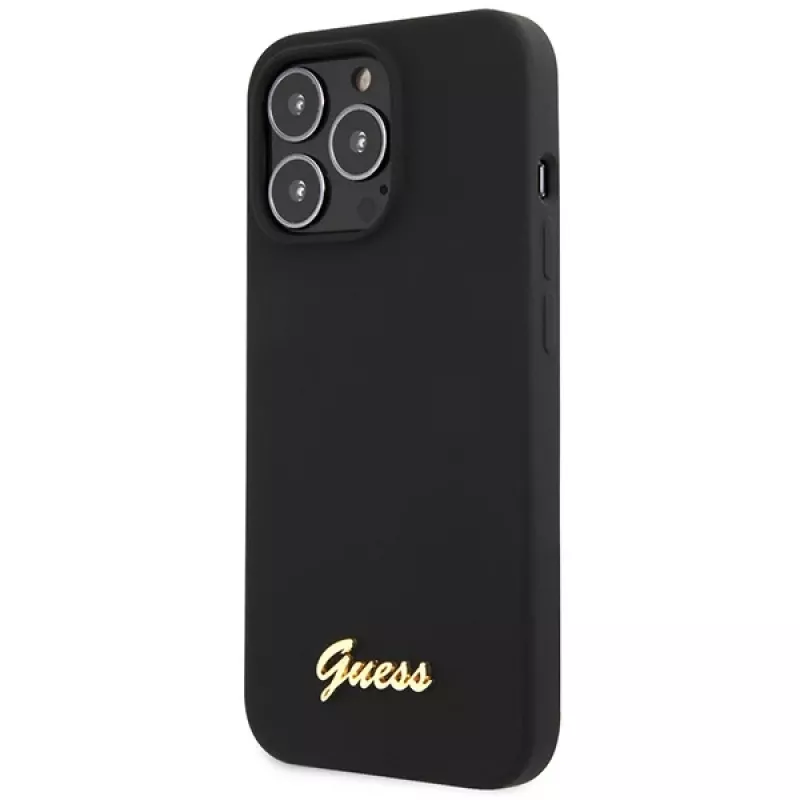 Guess GUHCP13XLSLMGBK iPhone 13 Pro Max 6,7 inch kietas silikoninis dėklas juodos spalvos su auksiniu logotipu