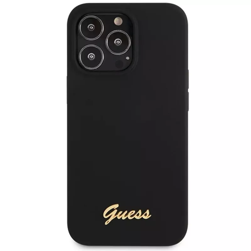 Guess GUHCP13XLSLMGBK iPhone 13 Pro Max 6,7 inch kietas silikoninis dėklas juodos spalvos su auksiniu logotipu