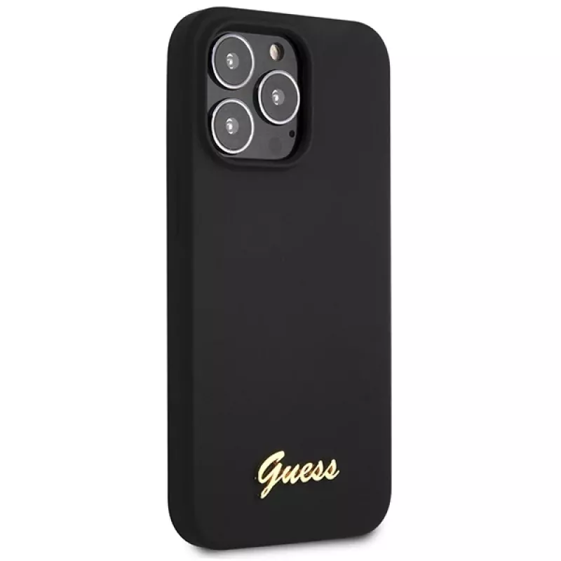 Guess GUHCP13XLSLMGBK iPhone 13 Pro Max 6,7 inch kietas silikoninis dėklas juodos spalvos su auksiniu logotipu