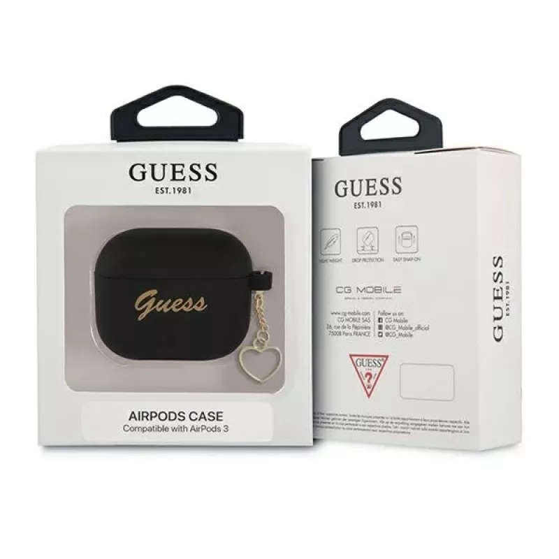 Guess GUA3LSCHSK AirPods 3 dangtelis juodas silikoninis Charm Heart Collection