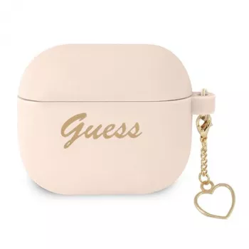 Guess GUA3LSCHSP silikoninis Heart Collection dėklas su pakabuku Apple AirPods 3rd Generation ausinėms - rožinis