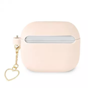 Guess GUA3LSCHSP silikoninis Heart Collection dėklas su pakabuku Apple AirPods 3rd Generation ausinėms - rožinis
