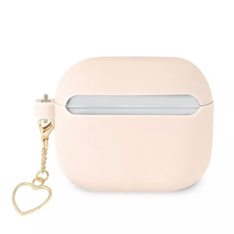Guess GUA3LSCHSP silikoninis Heart Collection dėklas su pakabuku Apple AirPods 3rd Generation ausinėms - rožinis
