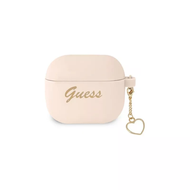 Guess GUA3LSCHSP silikoninis Heart Collection dėklas su pakabuku Apple AirPods 3rd Generation ausinėms - rožinis