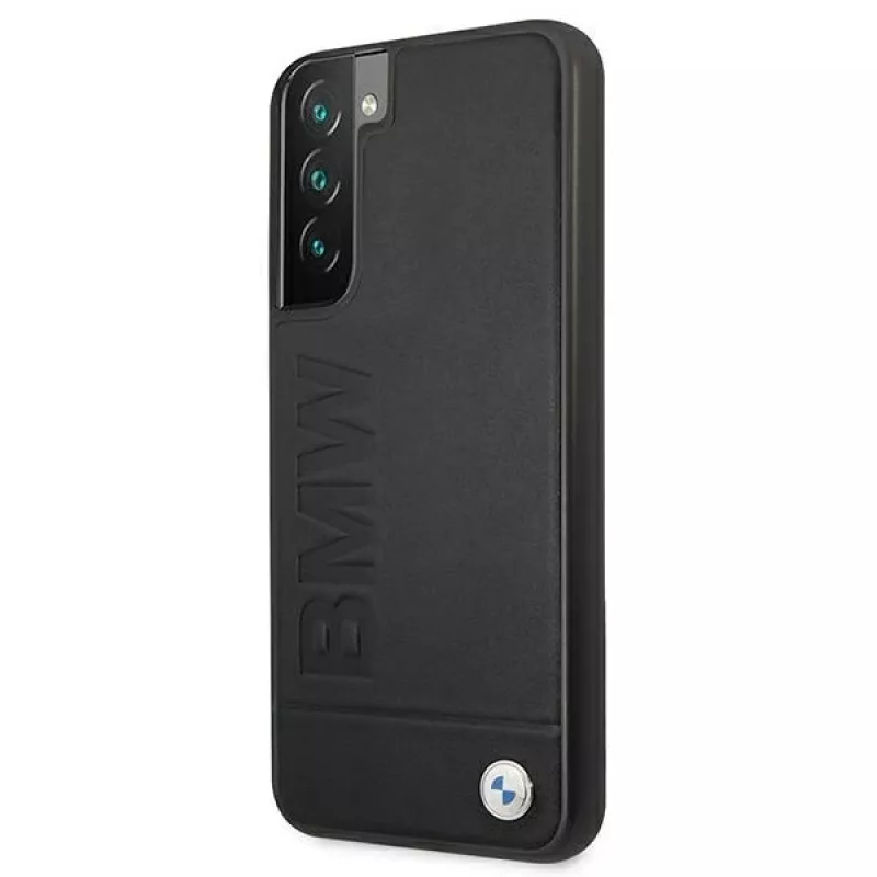 BMW Hardcase, skirta Samsung Galaxy S22+, juoda, su firmos logotipo įspaudu