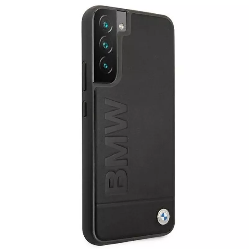 BMW Hardcase, skirta Samsung Galaxy S22+, juoda, su firmos logotipo įspaudu