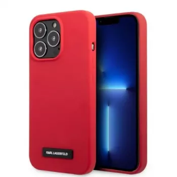 Karl Lagerfeld KLHCP13LSLMP1R Silikoninis kietas dėklas su plokštele, skirtas iPhone 13 Pro / 13 6,1 inch - Raudonas