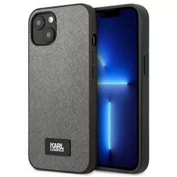 Karl Lagerfeld Saffiano Plaque Hard Case, skirta Apple iPhone 13 Mini 5,4 colio, sidabrinė