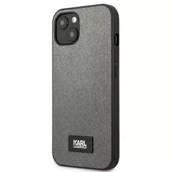 Karl Lagerfeld Saffiano Plaque Hard Case, skirta Apple iPhone 13 Mini 5,4 colio, sidabrinė