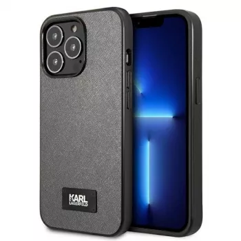 Karl Lagerfeld KLHCP13LSFMP2DG Saffiano Plaque Hard Case, skirta iPhone 13 Pro / 13 6,1 inch - sidabrinė