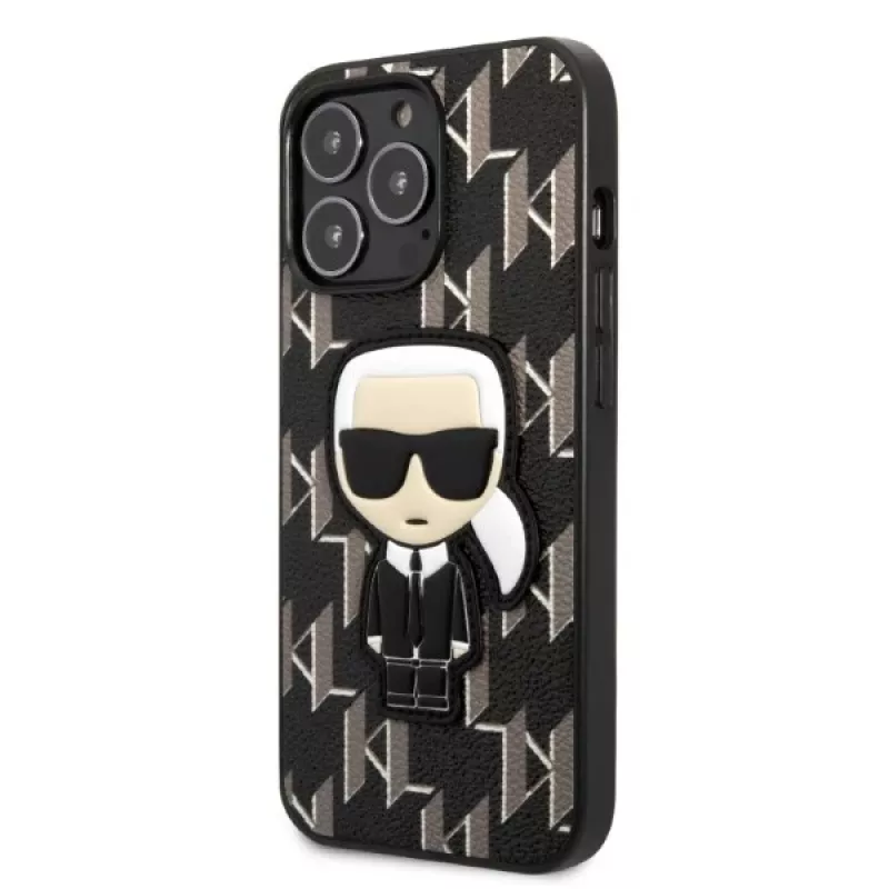 Karl Lagerfeld KLHCP13LPMNIKBK kietas dėklas, skirtas iPhone 13 Pro / 13 6,1 inch juodas Monogram Ikonik Patch