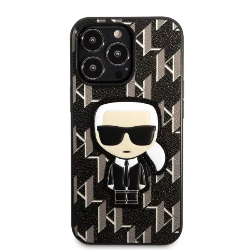 Karl Lagerfeld KLHCP13LPMNIKBK kietas dėklas, skirtas iPhone 13 Pro / 13 6,1 inch juodas Monogram Ikonik Patch