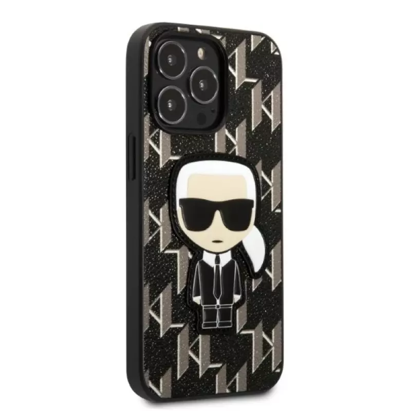 Karl Lagerfeld KLHCP13LPMNIKBK kietas dėklas, skirtas iPhone 13 Pro / 13 6,1 inch juodas Monogram Ikonik Patch