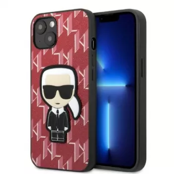 Karl Lagerfeld KLHCP13SPMNIKPI Kietas Dėklas, Skirtas Apple iPhone 13 mini 5,4 colių, Raudonas, Monogram Ikonik Patch