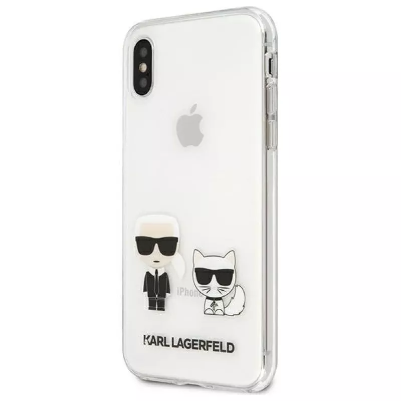 Karl Lagerfeld KLHCI65CKTR Kietas Dėklas, Skaidrus, su Karl & Choupette Dizainu, Skirtas Apple iPhone Xs Max