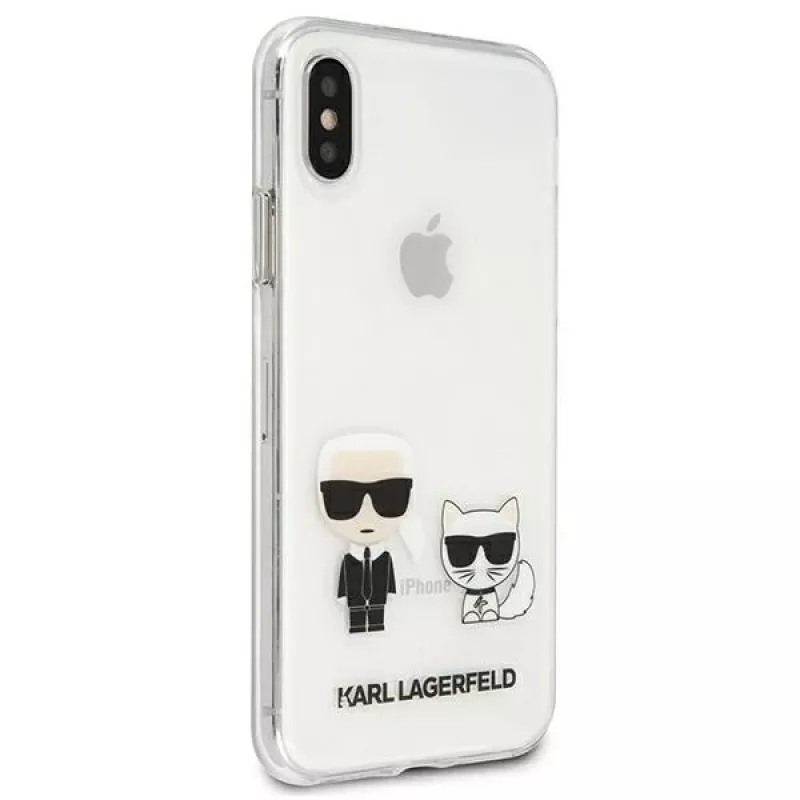 Karl Lagerfeld KLHCI65CKTR Kietas Dėklas, Skaidrus, su Karl & Choupette Dizainu, Skirtas Apple iPhone Xs Max