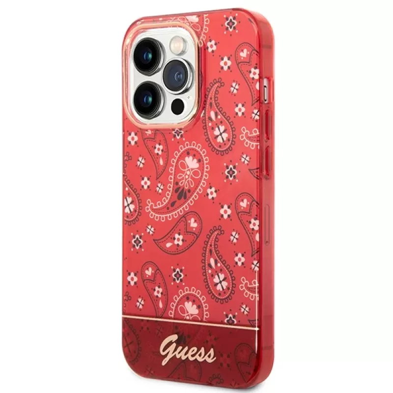 Guess GUHCP14LHGBNHR Hardcase Bandana Paisley, skirtas Apple iPhone 14 Pro 6,1 colio, raudona